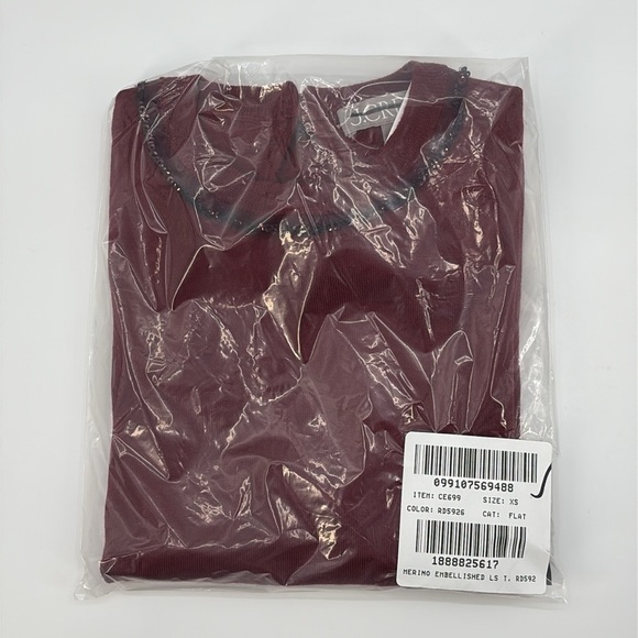 J. Crew Carolyn embellished crewneck burgundy sweater merino wool XS NWT CE699 - Picture 11 of 12